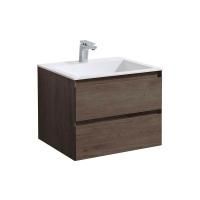 Тумба Vincea Luka 600 подвесная, 2 выкатных ящика soft-close, R.Oak с умывальником VCB-13600W из искусственного камня, цвет белый
