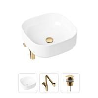 Комплект 3 в 1 Lavinia Boho Bathroom Sink 21520266: накладная фарфоровая раковина 40 см, металлический сифон, донный клапан