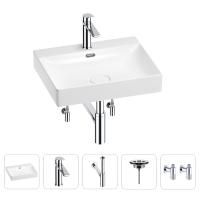 Раковина для ванной Wellsee DeSire 201005506 в наборе 5 в 1: раковина белого глянцевого цвета, смеситель, сифон, выпуск, угловые вентили (цвет набора хром)