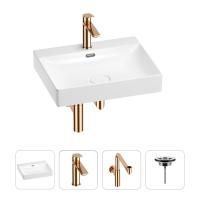 Раковина для ванной Wellsee DeSire 201003844 в наборе 4 в 1: раковина белого глянцевого цвета, смеситель, сифон, выпуск (цвет набора розовое золото)