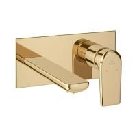 Встраиваемый смеситель для раковины (умывальника) Wellsee ICON! for life 182311001, в комплекте блок скрытого монтажа и внешняя панель на стену, латунный, длина излива 110 мм (цвет золотой)