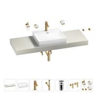 Раковина 55 см со столешницей 140 см Wellsee DeSire 201013598 в наборе 10 в 1: столешница, раковина, смеситель, сифон, выпуск, угловые вентили, аксессуары (цвет золото)