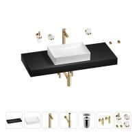 Раковина 50 см со столешницей 120 см Wellsee Pure BY Wellsee 201011413 в наборе 10 в 1: столешница, раковина, высокий смеситель, сифон, выпуск, кран-вентили, аксессуары (цвет золото)