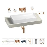 Раковина 75 см со столешницей 100 см Wellsee Pure BY Wellsee 201011564 в наборе 9 в 1: столешница, раковина, встраиваемый смеситель, сифон, выпуск, аксессуары (цвет набора розовое золото)