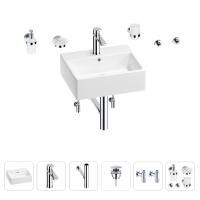 Раковина для ванной Wellsee Graceful Pro 201006671 в наборе 9 в 1: раковина белого глянцевого цвета, смеситель, сифон, донный клапан, угловые вентили, аксессуары (цвет набора хром)