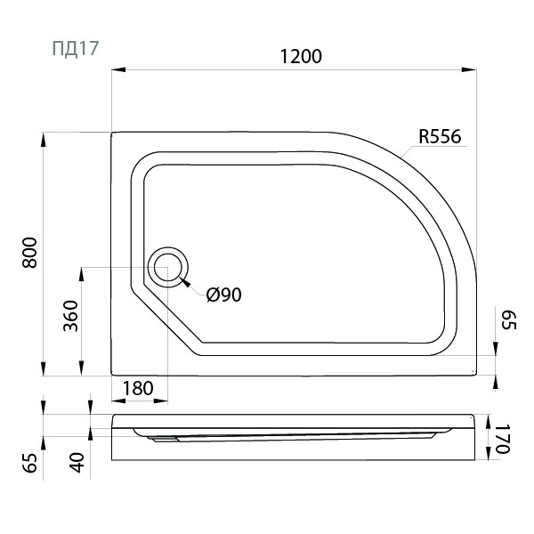 Поддон душевой Triton 120x80 низкий (ПД17) правый