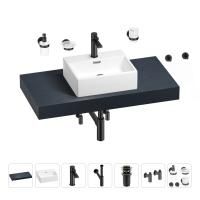 Раковина 43 см со столешницей 100 см Wellsee Graceful Pro 201012227 в наборе 10 в 1: столешница, раковина, смеситель, сифон, донный клапан, угловые вентили, аксессуары (цвет матовый черный)