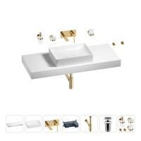 Раковина 50 см со столешницей 120 см Wellsee Pure BY Wellsee 201011408 в наборе 9 в 1: столешница, раковина, встраиваемый смеситель, сифон, выпуск, аксессуары (цвет набора золото)