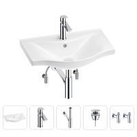 Раковина для ванной Wellsee Bisou 201005206 в наборе 5 в 1: раковина белого глянцевого цвета, смеситель, сифон, донный клапан, угловые вентили (цвет набора хром)