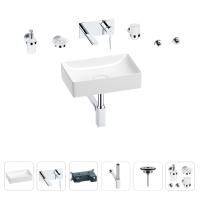 Раковина для ванной Wellsee Pure BY Wellsee 201006301 в наборе 8 в 1: раковина белого глянцевого цвета, встраиваемый смеситель, сифон, выпуск, аксессуары (цвет набора хром)