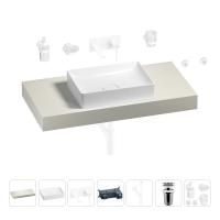 Раковина 50 см со столешницей 100 см Wellsee Pure BY Wellsee 201011210 в наборе 9 в 1: столешница, раковина, встраиваемый смеситель, сифон, выпуск, аксессуары (цвет набора матовый белый)