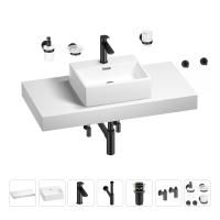 Раковина 43 см со столешницей 100 см Wellsee Graceful Pro 201012252 в наборе 10 в 1: столешница, раковина, смеситель, сифон, донный клапан, угловые вентили, аксессуары (цвет матовый черный)