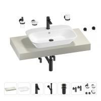 Раковина 65 см со столешницей 100 см Wellsee Eclatant 201013057 в наборе 10 в 1: столешница, раковина, смеситель, сифон, донный клапан, угловые вентили, аксессуары (цвет матовый черный)