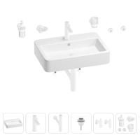 Раковина для ванной Wellsee Halcyon 201006580 в наборе 9 в 1: раковина белого глянцевого цвета, смеситель, сифон, донный клапан, угловые вентили, аксессуары (цвет набора матовый белый)