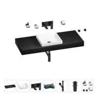 Раковина 40 см со столешницей 120 см Wellsee Doux 201009382 в наборе 9 в 1: столешница, раковина, встраиваемый смеситель, сифон, донный клапан, аксессуары (цвет набора матовый черный)