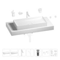 Раковина 75 см со столешницей 100 см Wellsee Pure BY Wellsee 201011640 в наборе 10 в 1: столешница, раковина, высокий смеситель, сифон, выпуск, кран-вентили, аксессуары (цвет матовый белый)