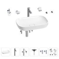 Раковина для ванной Wellsee Croquis 201005706 в наборе 9 в 1: раковина белого глянцевого цвета, высокий смеситель, сифон, выпуск, угловые вентили, аксессуары (цвет хром)