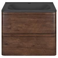 Тумба Vincea Vico 600 подвесная, 2 выкатных ящика soft close, R.Wood с умывальником VCB-2VP600B из кварцевого камня, цвет черный