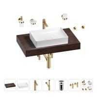 Раковина 50 см со столешницей 80 см Wellsee Pure BY Wellsee 201011138 в наборе 10 в 1: столешница, раковина, высокий смеситель, сифон, выпуск, кран-вентили, аксессуары (цвет золото)