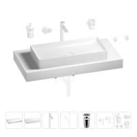 Раковина 75 см со столешницей 100 см Wellsee Pure BY Wellsee 201011635 в наборе 10 в 1: столешница, раковина, высокий смеситель, сифон, выпуск, кран-вентили, аксессуары (цвет матовый белый)