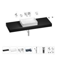 Раковина 50 см со столешницей 140 см Wellsee Pure BY Wellsee 201011541 в наборе 9 в 1: столешница, раковина, встраиваемый смеситель, сифон, выпуск, аксессуары (цвет набора хром)