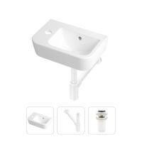 Комплект 3 в 1 Lavinia Boho One 21520714: подвесная фарфоровая раковина для туалета 37 см (отверстие под смеситель слева), металлический сифон, донный клапан