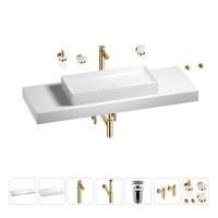 Раковина 75 см со столешницей 140 см Wellsee Pure BY Wellsee 201011873 в наборе 10 в 1: столешница, раковина, высокий смеситель, сифон, выпуск, кран-вентили, аксессуары (цвет золото)