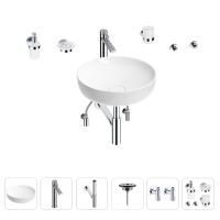 Раковина для ванной Wellsee Chalice Perfection 201006191 в наборе 9 в 1: раковина белого глянцевого цвета, высокий смеситель, сифон, выпуск, угловые вентили, аксессуары (цвет хром)