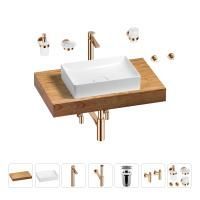 Раковина 50 см со столешницей 80 см Wellsee Pure BY Wellsee 201011114 в наборе 10 в 1: столешница, раковина, высокий смеситель, сифон, выпуск, кран-вентили, аксессуары (цвет розовое золото)