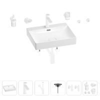 Раковина для ванной Wellsee DeSire 201007565 в наборе 9 в 1: раковина белого глянцевого цвета, смеситель, сифон, выпуск, угловые вентили, аксессуары (цвет набора матовый белый)