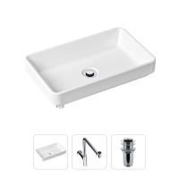 Комплект 3 в 1 Lavinia Boho Bathroom Sink 21520153: накладная фарфоровая раковина 55 см, металлический сифон, донный клапан