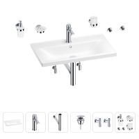 Раковина для ванной Wellsee FreeDom 201007076 в наборе 9 в 1: раковина белого глянцевого цвета, смеситель, сифон, донный клапан, угловые вентили, аксессуары (цвет набора хром)