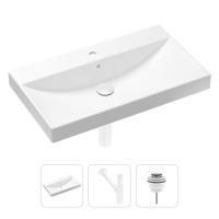 Комплект 3 в 1 Lavinia Boho Bathroom Sink 21520639: врезная фарфоровая раковина 80 см, металлический сифон, донный клапан