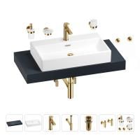 Раковина 70 см со столешницей 100 см Wellsee Graceful Pro 201012643 в наборе 10 в 1: столешница, раковина, смеситель, сифон, донный клапан, угловые вентили, аксессуары (цвет золото)