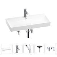 Раковина для ванной Wellsee Bromance 201005526 в наборе 5 в 1: раковина белого глянцевого цвета, смеситель, сифон, выпуск, угловые вентили (цвет набора хром)