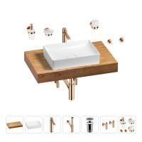 Раковина 50 см со столешницей 80 см Wellsee Pure BY Wellsee 201011119 в наборе 10 в 1: столешница, раковина, высокий смеситель, сифон, выпуск, кран-вентили, аксессуары (цвет розовое золото)