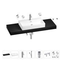 Раковина 70 см со столешницей 140 см Wellsee Graceful Pro 201012806 в наборе 10 в 1: столешница, раковина, смеситель, сифон, донный клапан, угловые вентили, аксессуары (цвет хром)