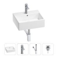 Раковина для ванной Wellsee Graceful Pro 201002916 в наборе 4 в 1: раковина белого глянцевого цвета, смеситель, сифон, донный клапан (цвет набора хром)