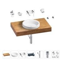 Раковина 40 см со столешницей 80 см Wellsee Doux 201009566 в наборе 9 в 1: столешница, раковина, встраиваемый смеситель, сифон, донный клапан, аксессуары (цвет набора хром)