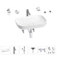 Раковина для ванной Wellsee Croquis 201005651 в наборе 9 в 1: раковина белого глянцевого цвета, высокий смеситель, сифон, выпуск, угловые вентили, аксессуары (цвет хром)