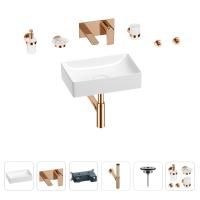 Раковина для ванной Wellsee Pure BY Wellsee 201006329 в наборе 8 в 1: раковина белого глянцевого цвета, встраиваемый смеситель, сифон, выпуск, аксессуары (цвет набора розовое золото)