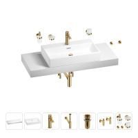Раковина 70 см со столешницей 120 см Wellsee Graceful Pro 201012738 в наборе 10 в 1: столешница, раковина, смеситель, сифон, донный клапан, угловые вентили, аксессуары (цвет золото)