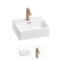 Раковина для ванной Wellsee Graceful Pro 201000774 в наборе 2 в 1: прямоугольная раковина белого глянцевого цвета, смеситель в цвете розовое золото