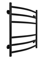 Полотенцесушитель водяной Fincopper FC 630х500 черный RAL 9005, 6 перекладин, нижнее подключение угловые гайка/штуцер 1/2'х3/4' с чашками и эксентриками