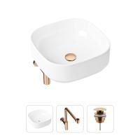 Комплект 3 в 1 Lavinia Boho Bathroom Sink 21520268: накладная фарфоровая раковина 40 см, металлический сифон, донный клапан