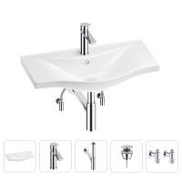 Раковина для ванной Wellsee Bisou 201005306 в наборе 5 в 1: раковина белого глянцевого цвета, смеситель, сифон, донный клапан, угловые вентили (цвет набора хром)