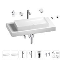 Раковина 75 см со столешницей 100 см Wellsee Pure BY Wellsee 201011631 в наборе 10 в 1: столешница, раковина, высокий смеситель, сифон, выпуск, кран-вентили, аксессуары (цвет хром)