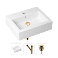 Комплект 3 в 1 Lavinia Boho Bathroom Sink 21520679: накладная фарфоровая раковина 50.5 см, металлический сифон, донный клапан