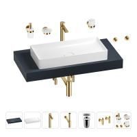 Раковина 75 см со столешницей 100 см Wellsee Pure BY Wellsee 201011573 в наборе 10 в 1: столешница, раковина, высокий смеситель, сифон, выпуск, кран-вентили, аксессуары (цвет золото)