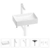 Раковина для ванной Wellsee Pure BY Wellsee 201004365 в наборе 5 в 1: раковина белого глянцевого цвета, высокий смеситель, сифон, выпуск, угловые вентили (цвет набора матовый белый)